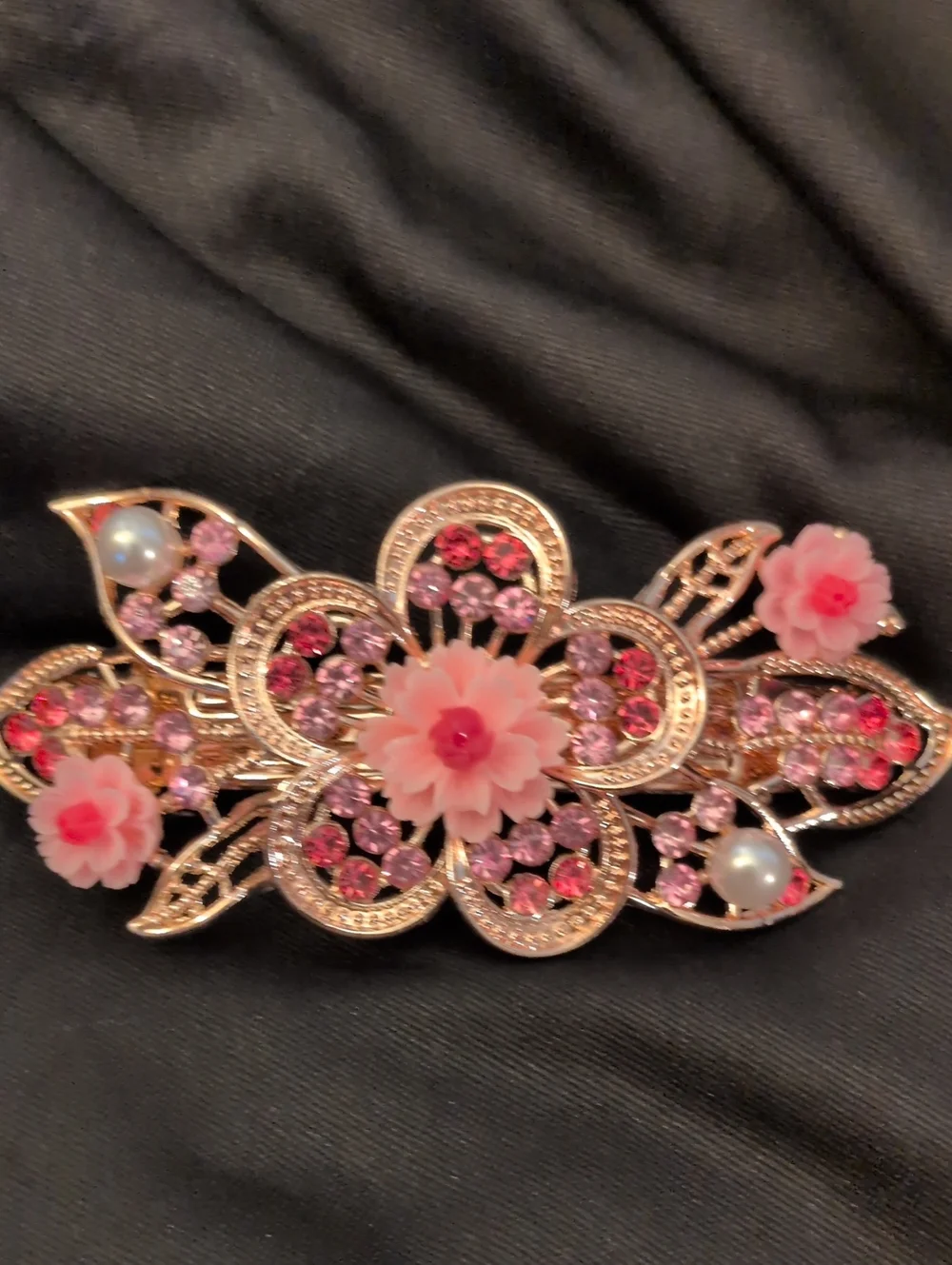 Floral Pink Crystal Barrette Hair Clip